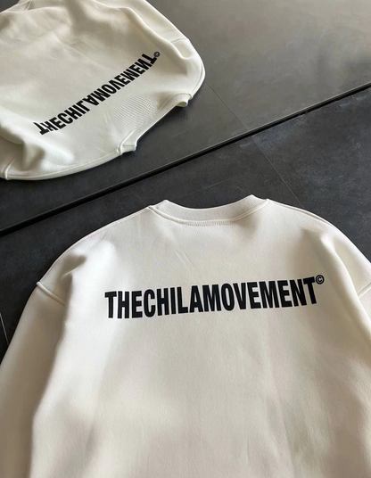 Kışlık Bisiklet Yaka Oversize Baskılı SweatShirt - Beyaz -