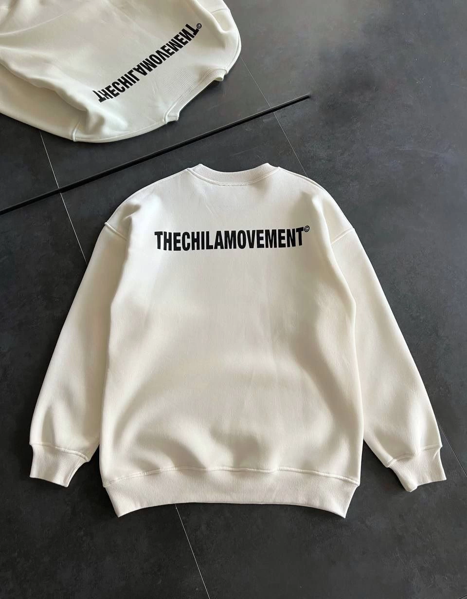 Kışlık Bisiklet Yaka Oversize Baskılı SweatShirt - Beyaz -