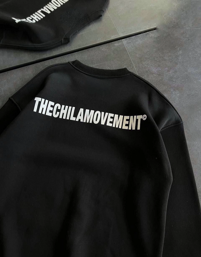 Kışlık Bisiklet Yaka Oversize Baskılı SweatShirt - Siyah -