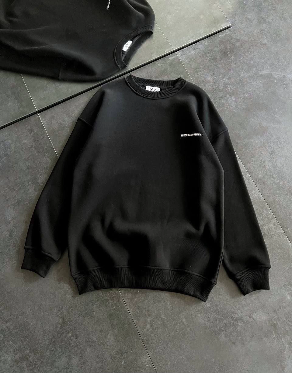 Kışlık Bisiklet Yaka Oversize Baskılı SweatShirt - Siyah -