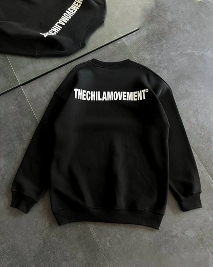 Kışlık Bisiklet Yaka Oversize Baskılı SweatShirt - Siyah -