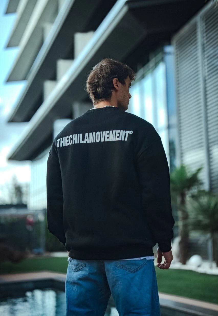 Kışlık Bisiklet Yaka Oversize Baskılı SweatShirt - Siyah -