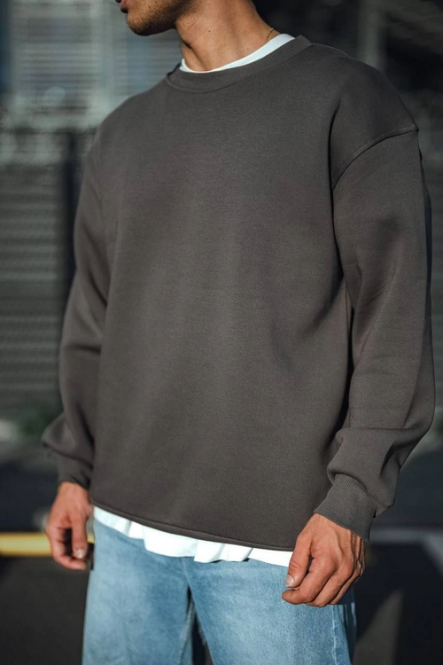 Kışlık Bisiklet Yaka Üç İplik Basic SweatShirt - Antrasit -