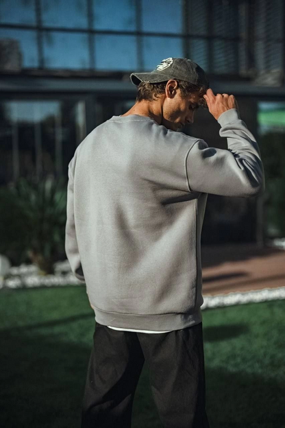 Kışlık Bisiklet Yaka Üç İplik Basic SweatShirt - Boyalı Gri -