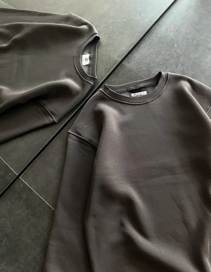Kışlık Bisiklet Yaka Üç İplik Basic SweatShirt - Füme -