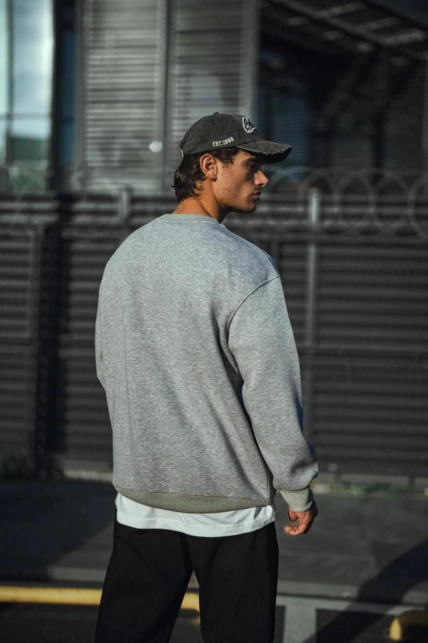 Kışlık Bisiklet Yaka Üç İplik Basic SweatShirt - Gri -