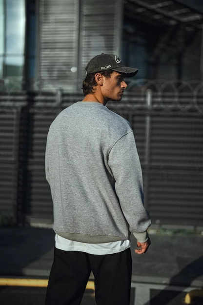 Kışlık Bisiklet Yaka Üç İplik Basic SweatShirt - Gri -