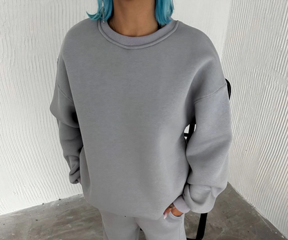 Kışlık Bisiklet Yaka Üç İplik Basic SweatShirt - Gri -