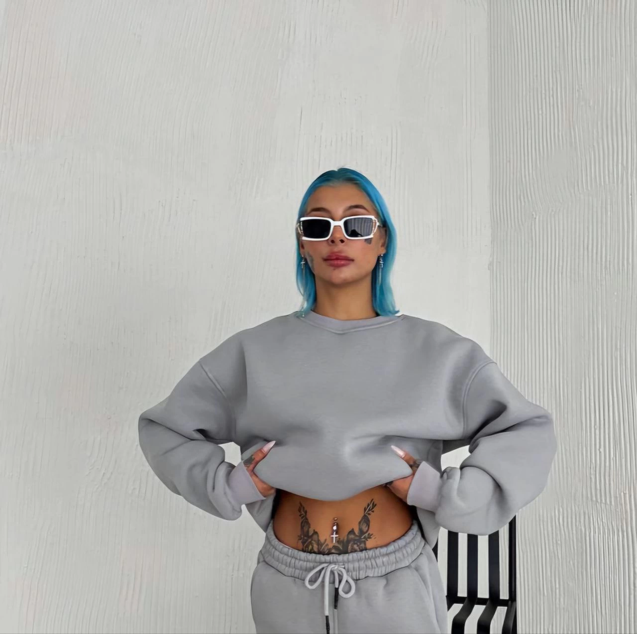 Kışlık Bisiklet Yaka Üç İplik Basic SweatShirt - Gri -