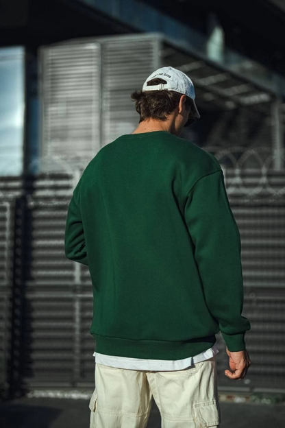 Erkek Bisiklet Yaka 3 İplik Pamuklu Basic SweatShirt - Haki