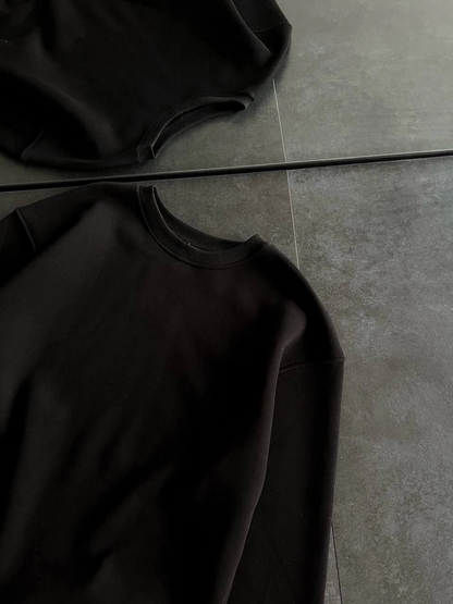 Kışlık Bisiklet Yaka Üç İplik Basic SweatShirt - Siyah -