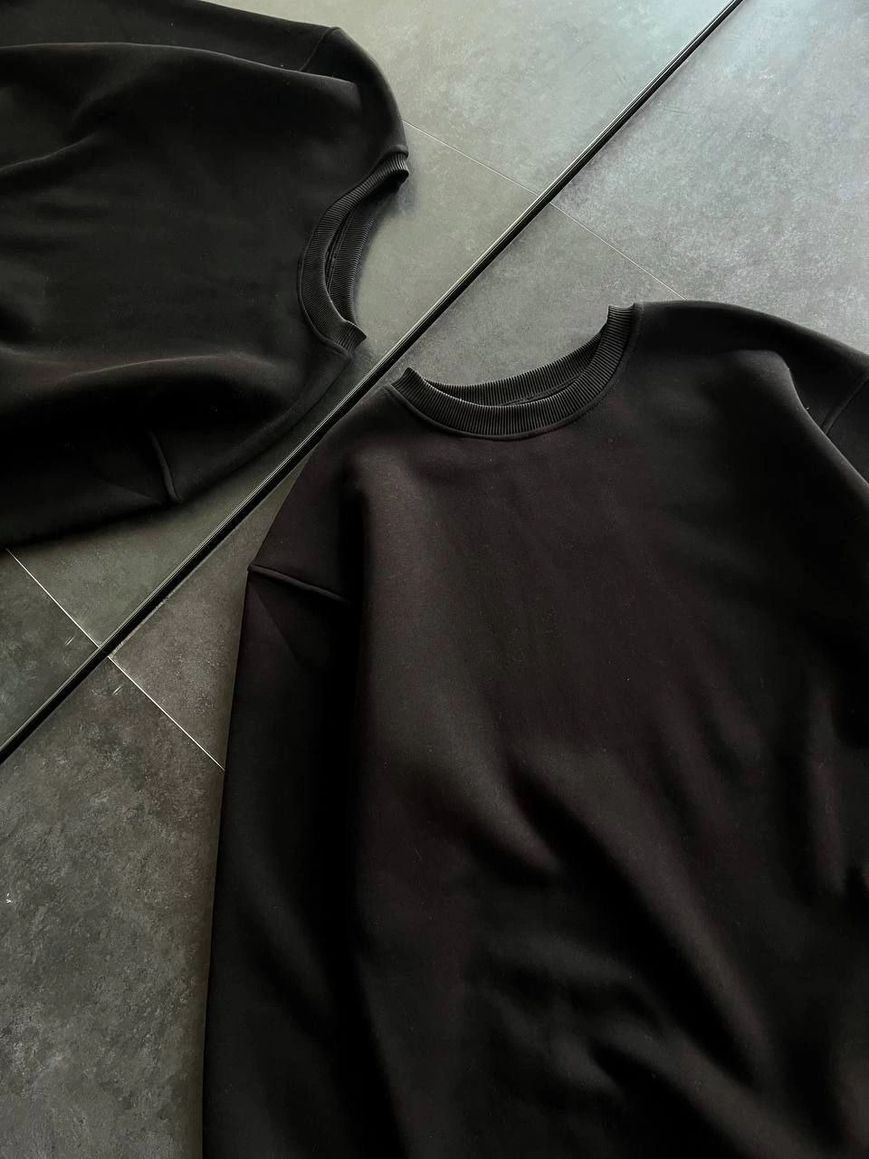 Kışlık Bisiklet Yaka Üç İplik Basic SweatShirt - Siyah -