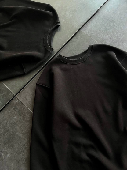Kışlık Bisiklet Yaka Üç İplik Basic SweatShirt - Siyah -