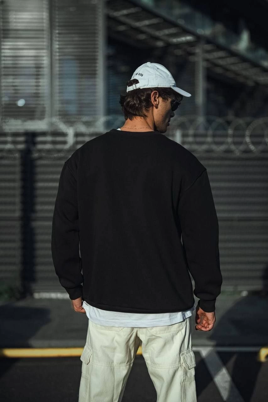 Kışlık Bisiklet Yaka Üç İplik Basic SweatShirt - Siyah -