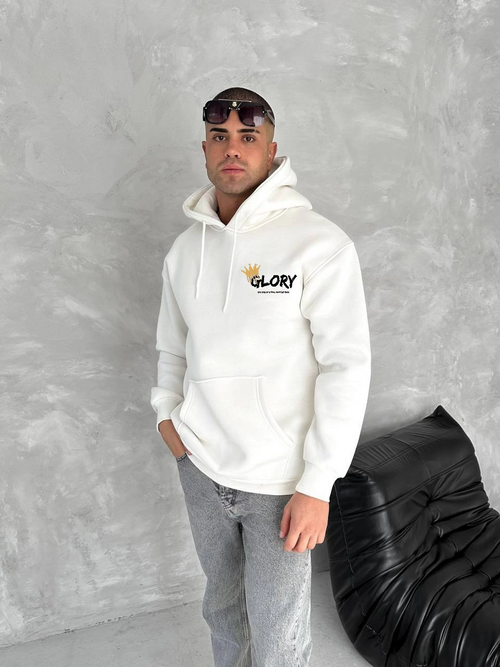 Kışlık Üç İplik Kapüşonlu SweatShirt - Beyaz -