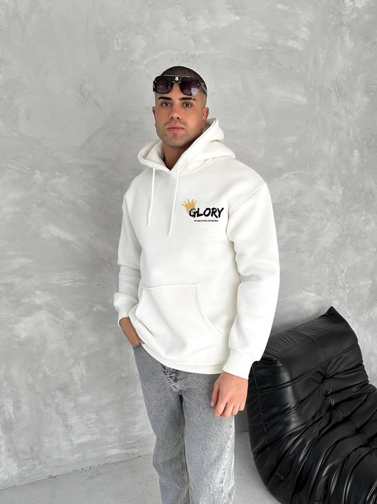 Kışlık Üç İplik Kapüşonlu SweatShirt - Beyaz -