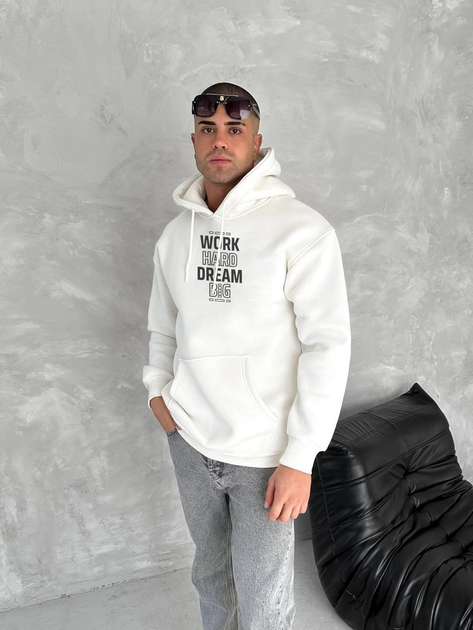 Kışlık Üç İplik Kapüşonlu SweatShirt - Beyaz -