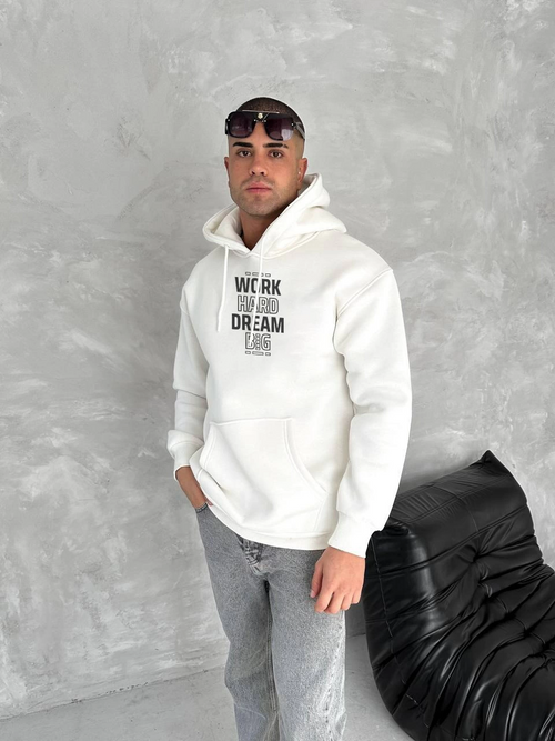 Kışlık Üç İplik Kapüşonlu SweatShirt - Beyaz -