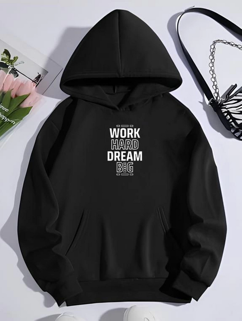 Kışlık Üç İplik Kapüşonlu SweatShirt - Siyah -