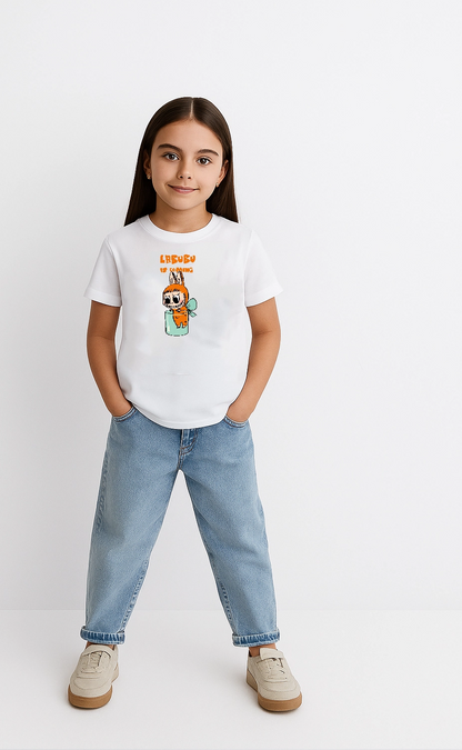 Kız Labubu Çocuk Baskılı T-Shirt - Beyaz