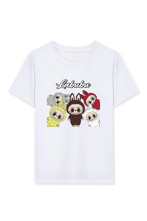 Kız Labubu Çocuk Baskılı T-Shirt - Beyaz