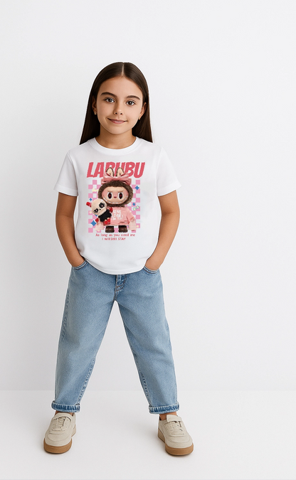 Kız Labubu Çocuk Baskılı T-Shirt - Beyaz