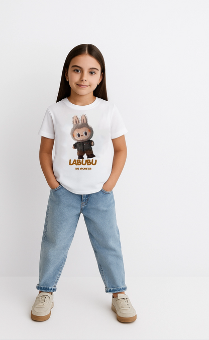 Kız Labubu Çocuk Baskılı T-Shirt - Beyaz