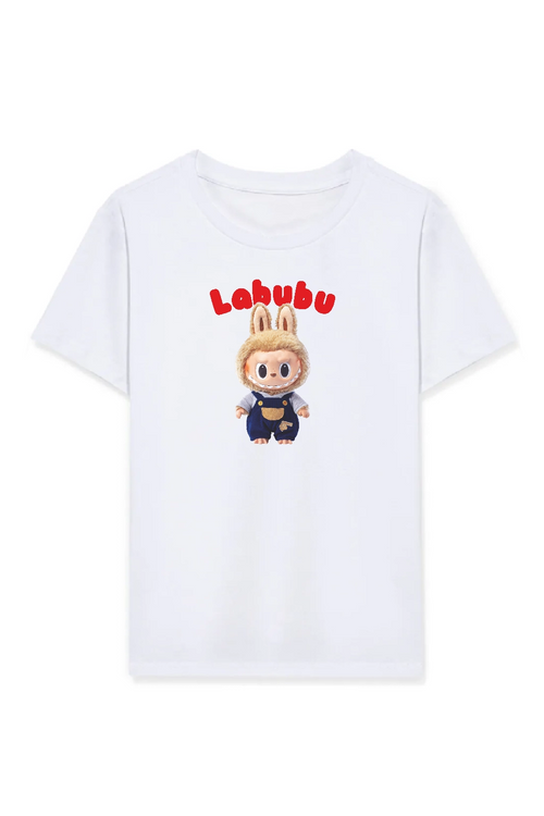 Kız Labubu Çocuk Baskılı T-Shirt - Beyaz
