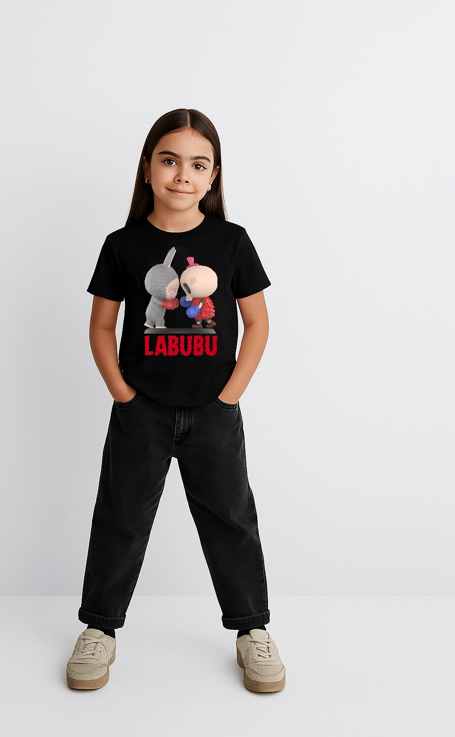 Labubu   Baskılı T-Shirt - Siyah -