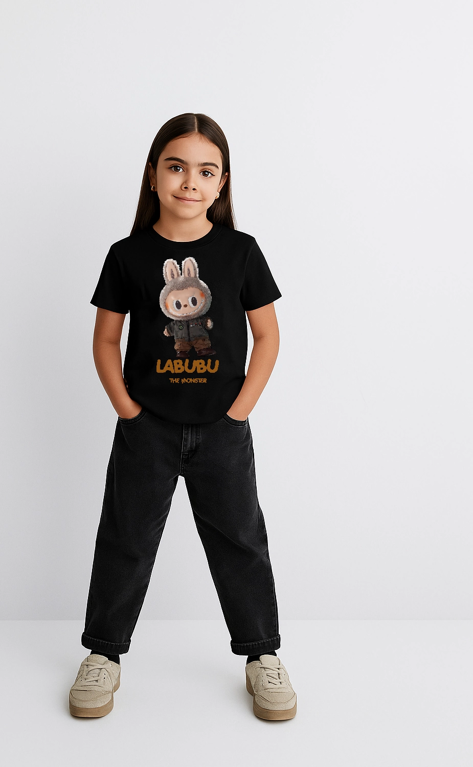 Labubu   Baskılı T-Shirt - Siyah -