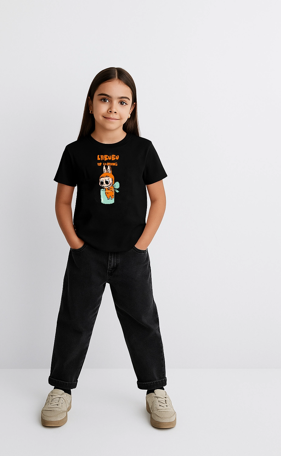 Labubu   Baskılı T-Shirt - Siyah -