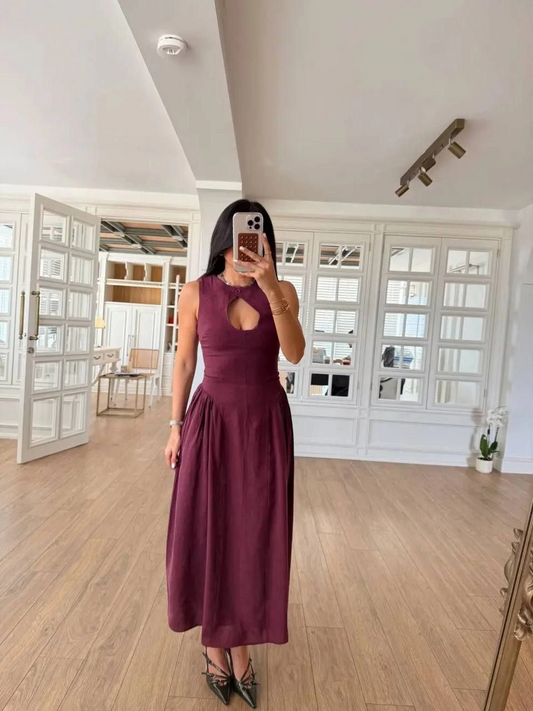 Kolsuz Uzun Kabardin Elbise - Bordo -