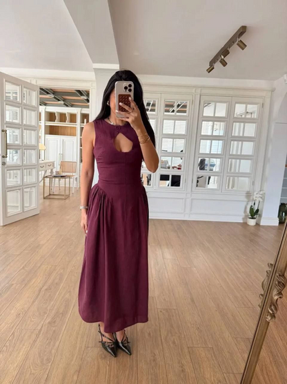 Kolsuz Uzun Kabardin Elbise - Bordo -