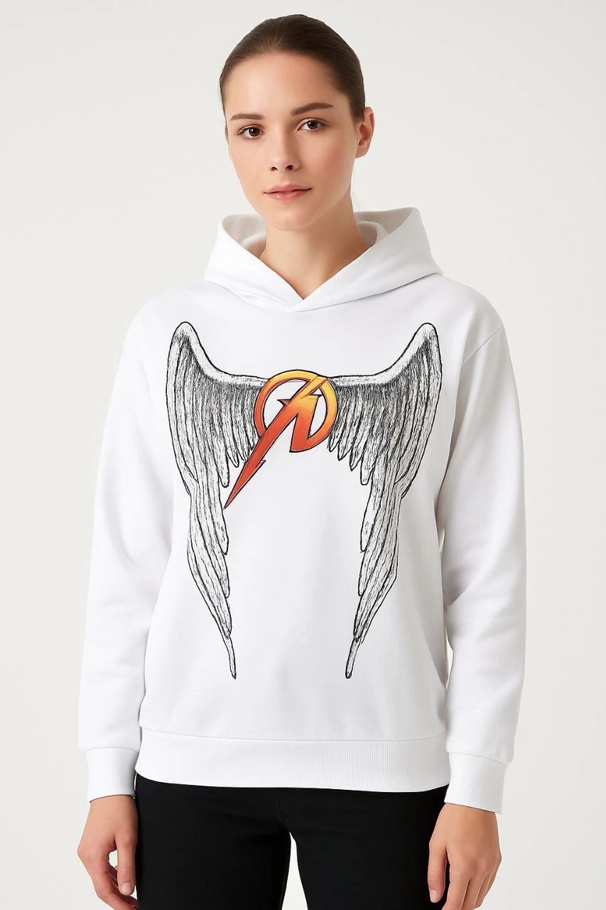 Metallica İki İplik Kapüşonlu Ön ve Arka Baskılı hoodie - Beyaz -