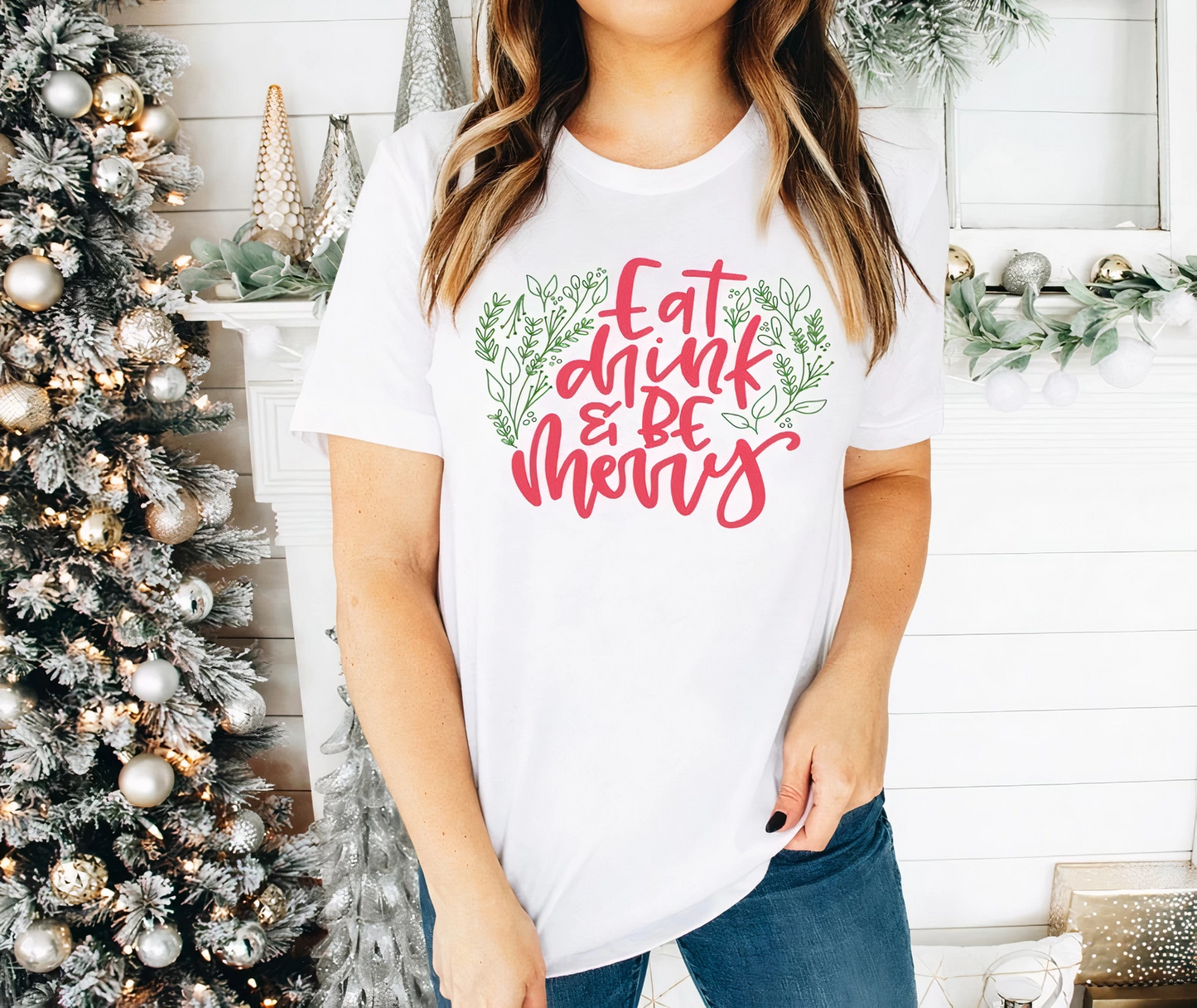 Noel İçin Özel Tasarım T-shirt - Beyaz -