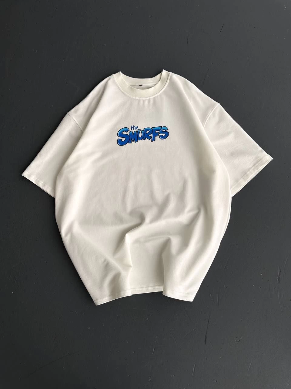 Ön ve Arka Baskılı Oversize Bisiklet Yaka T-shirt- Beyaz -