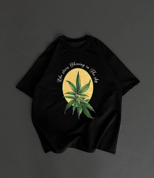 Ön ve Arka Baskılı Oversize Bisiklet Yaka T-shirt- Siyah -