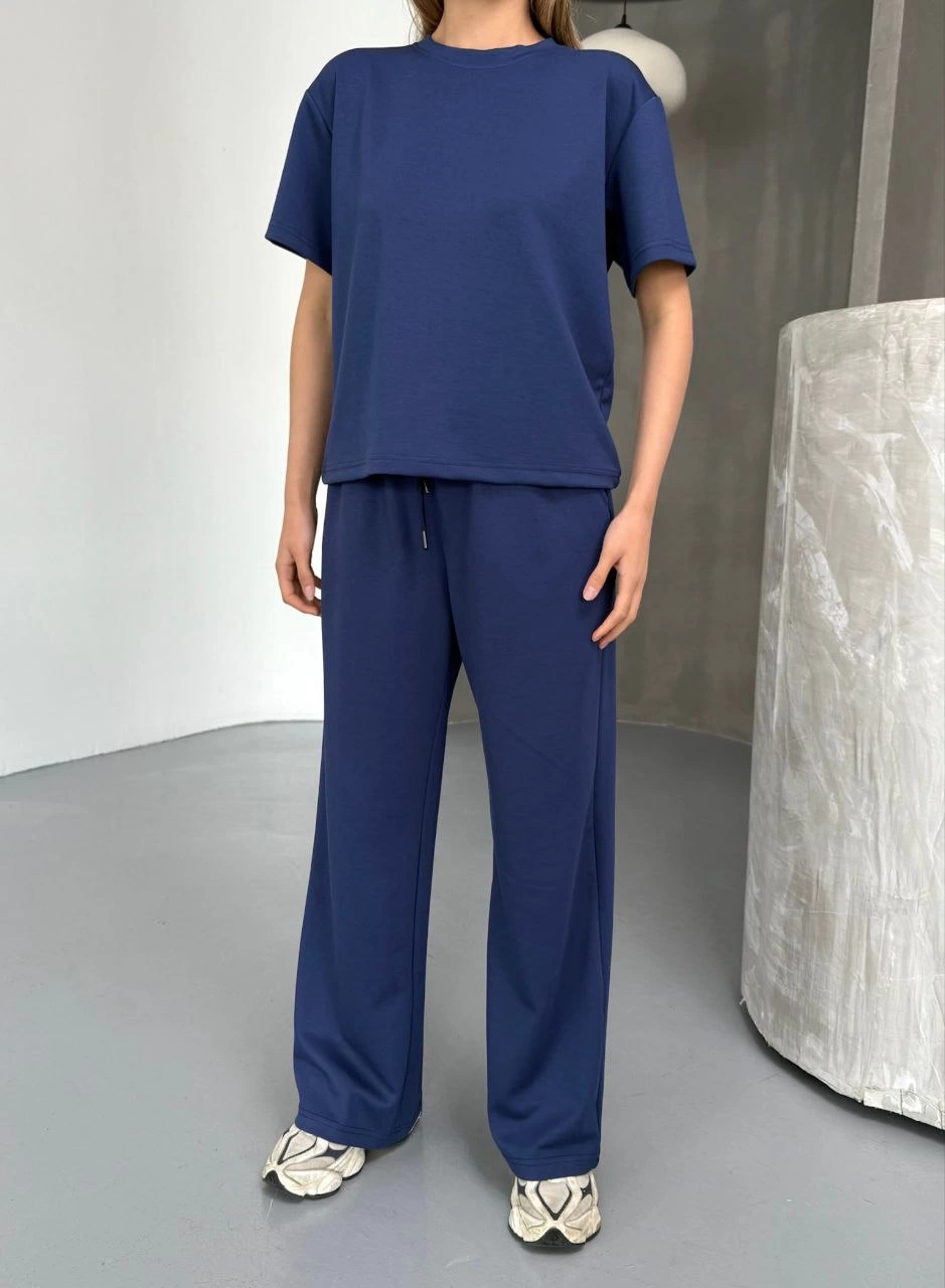 Osy Modal Yumuşak Dokulu Kumaş Kısa Kollu Bluz Rahat Pantalon ikili Takım- Lacivert -
