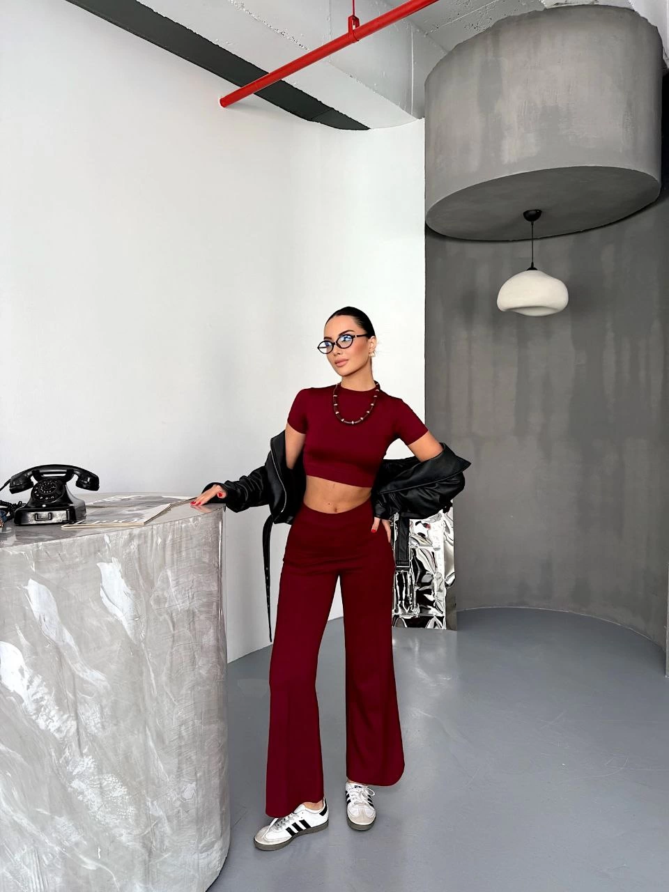 Osy Modal Yumuşak Dokulu Kumaş Kısa Kollu Crop Alt ispanyol Paça Pantalon ikili Takım - Bordo -