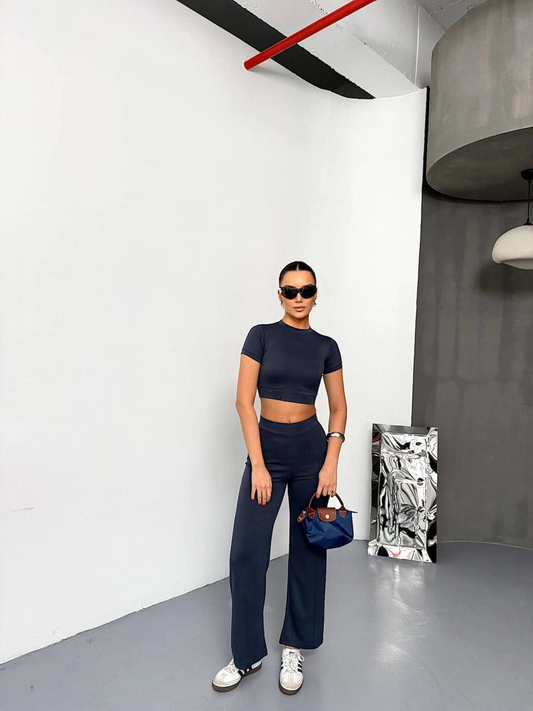 Osy Modal Yumuşak Dokulu Kumaş Kısa Kollu Crop Alt ispanyol Paça Pantalon ikili Takım - Füme -