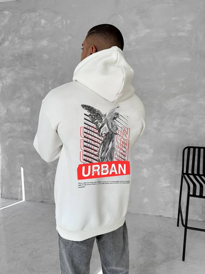 Oversize Üç İplik Kapüşonlu SweatShirt - Beyaz