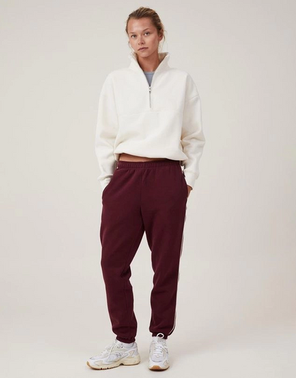 Oversize Yarım Farmuarlı Yakalı Basic SweatShirt - Beyaz -
