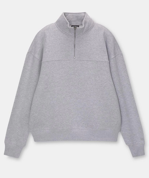 Oversize Yarım Farmuarlı Yakalı Basic SweatShirt - Gri -