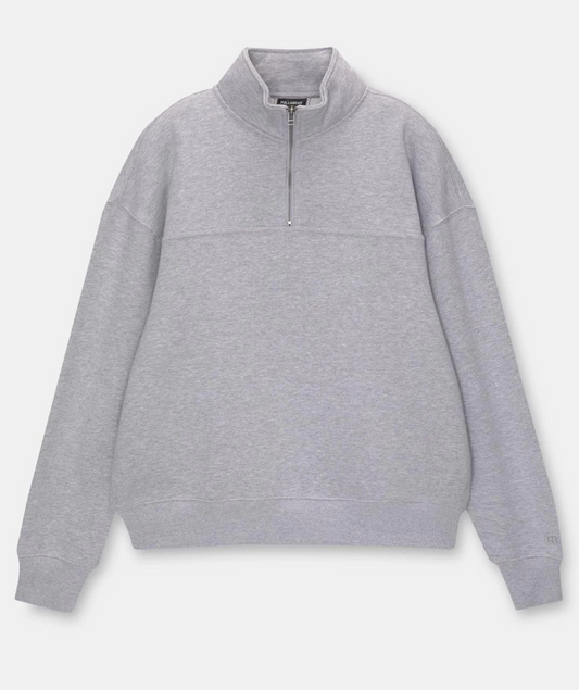 Oversize Yarım Farmuarlı Yakalı Basic SweatShirt - Gri -