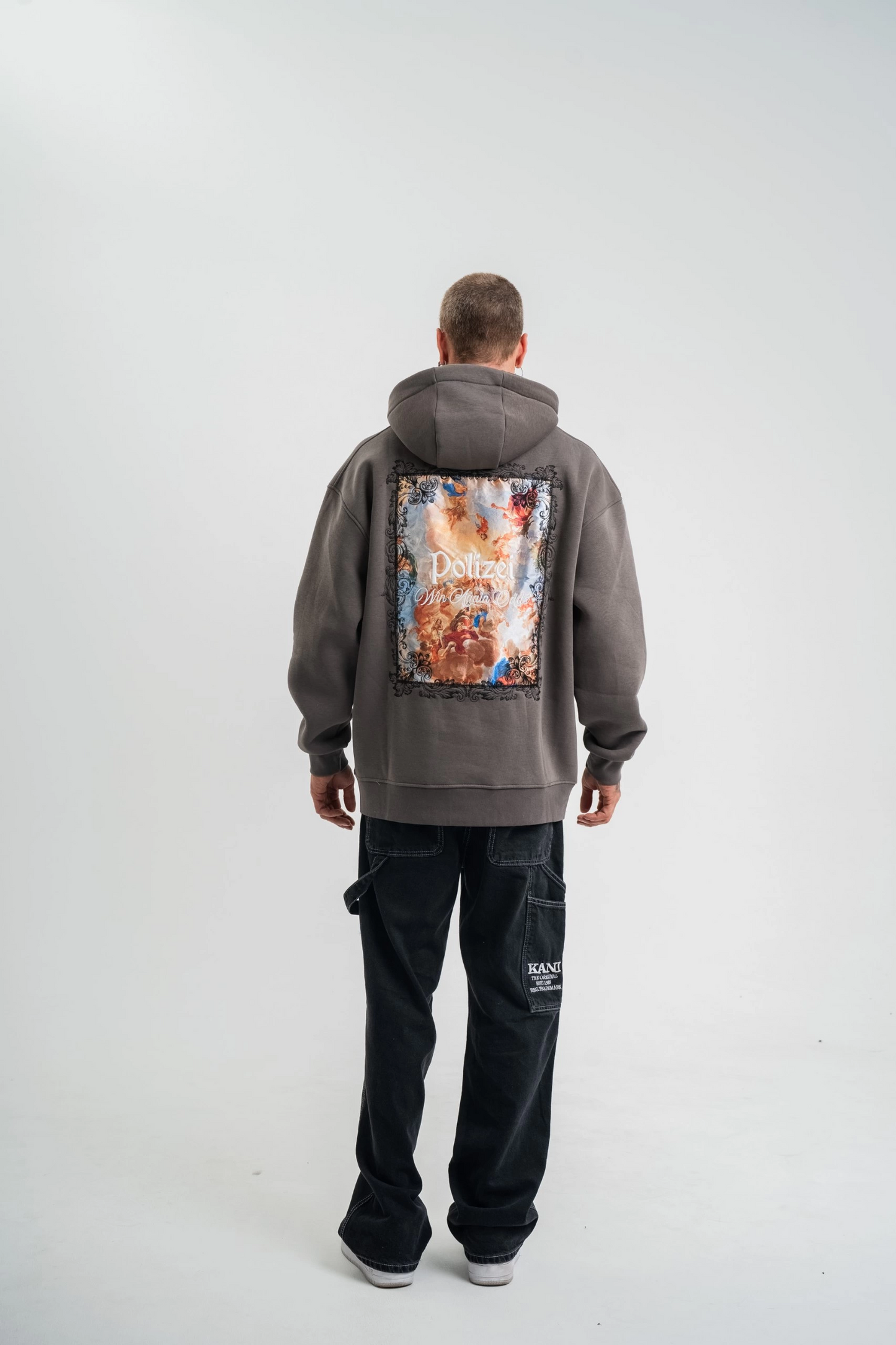 Üç İplik Kapşonlu Dijital Patchli SweatShirt - Füme -