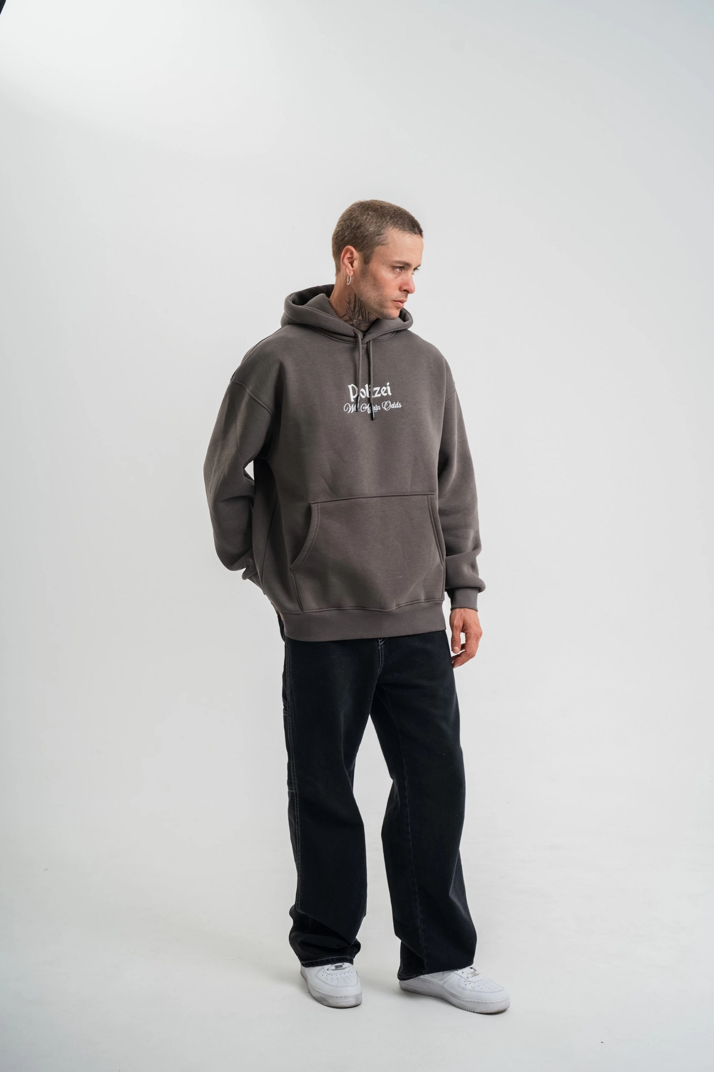 Üç İplik Kapşonlu Dijital Patchli SweatShirt - Füme -