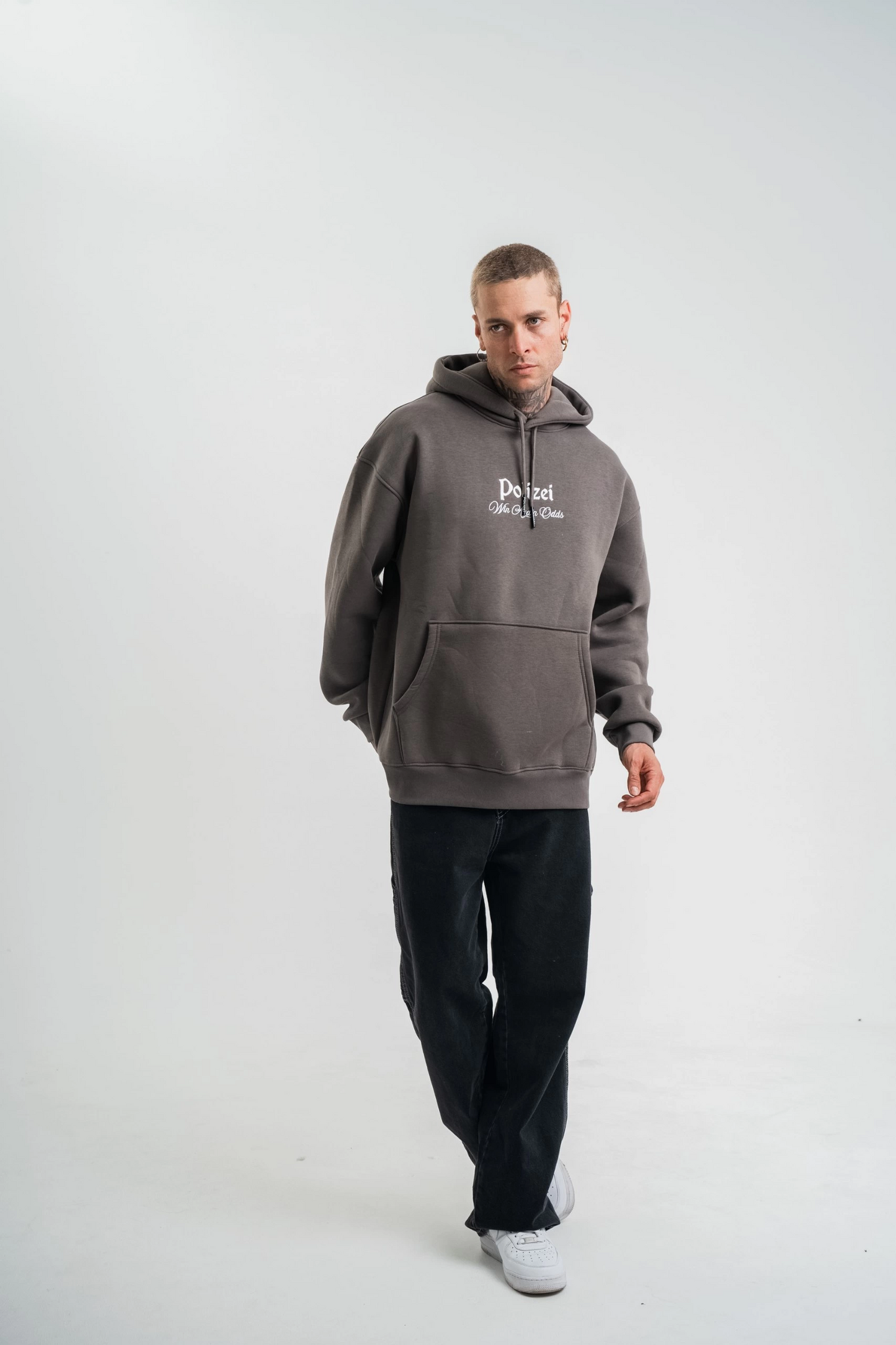 Üç İplik Kapşonlu Dijital Patchli SweatShirt - Füme -