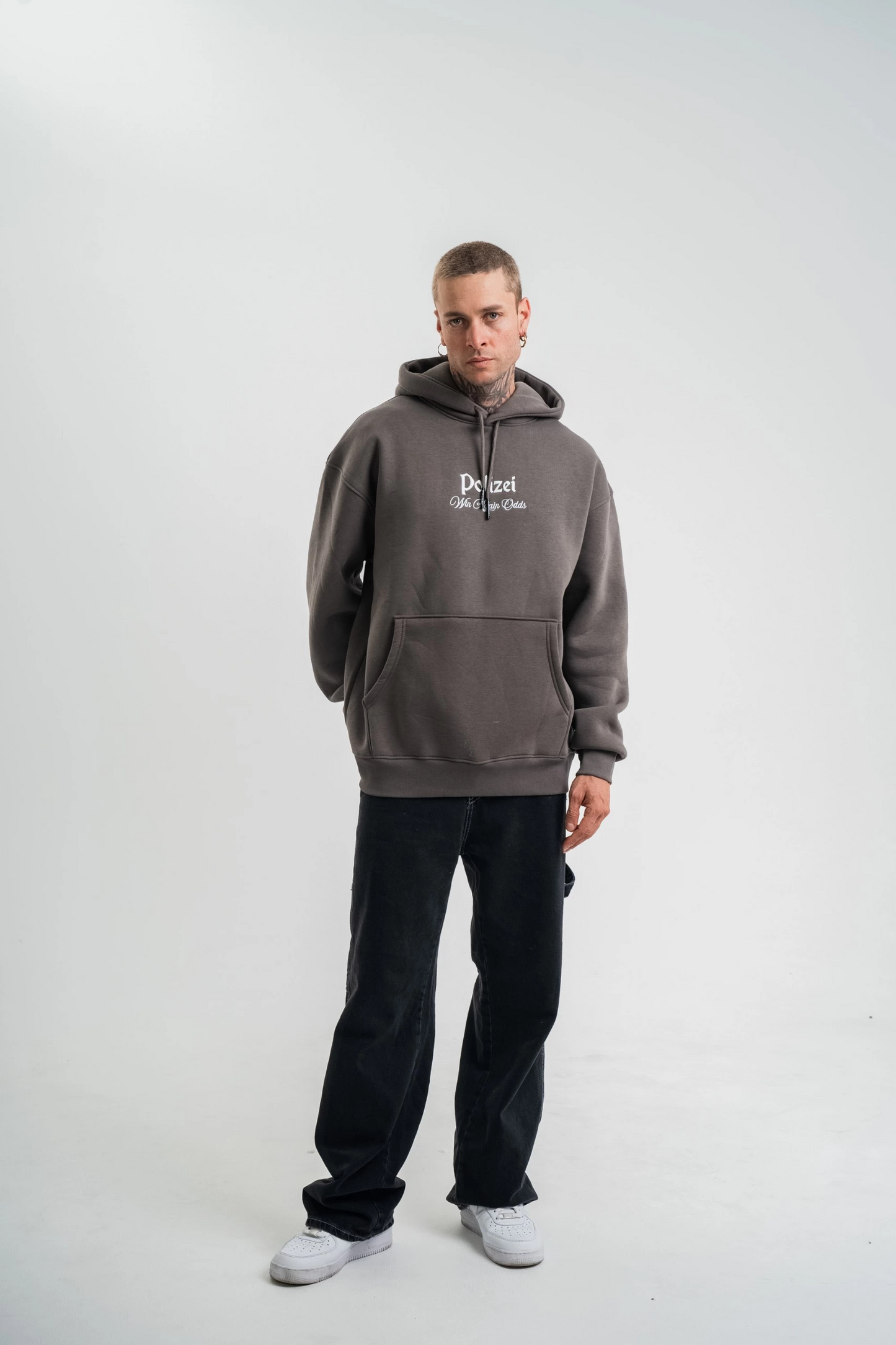 Üç İplik Kapşonlu Dijital Patchli SweatShirt - Füme -