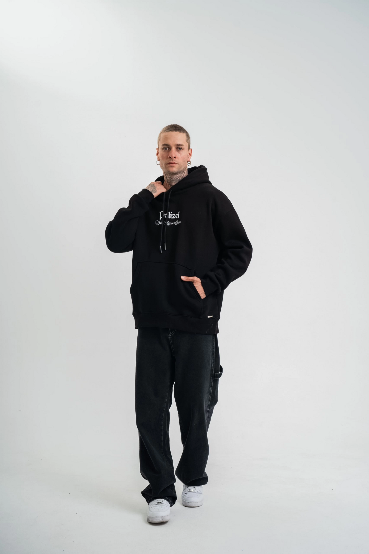 Üç İplik Kapşonlu Dijital Patchli SweatShirt - Siyah -