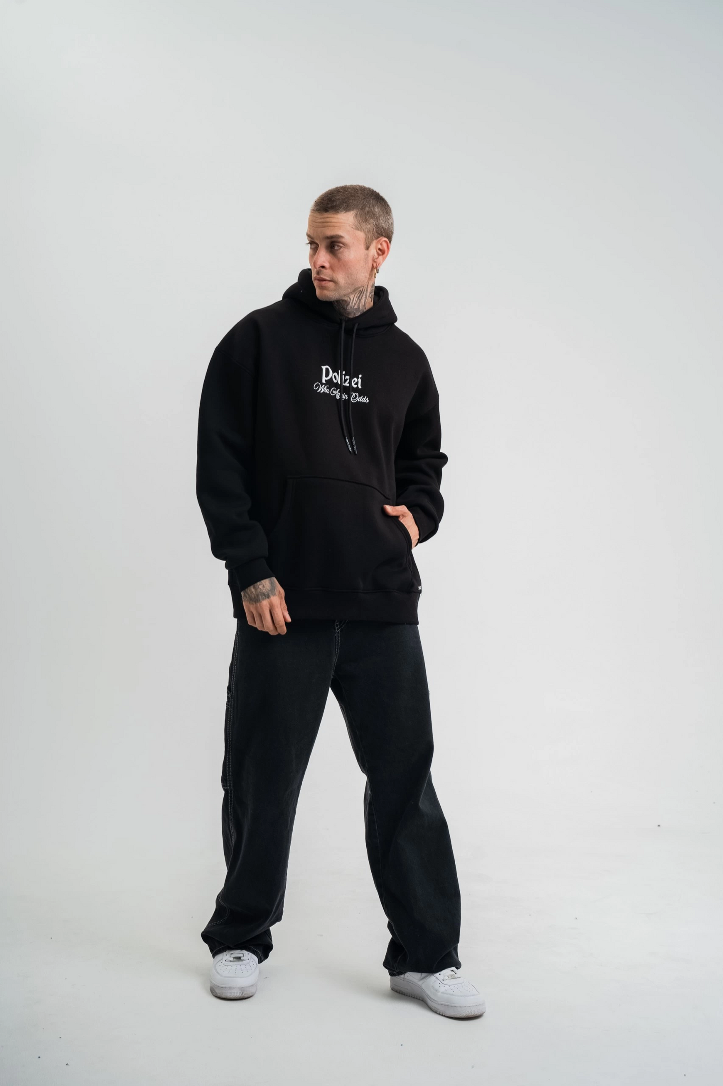 Üç İplik Kapşonlu Dijital Patchli SweatShirt - Siyah -